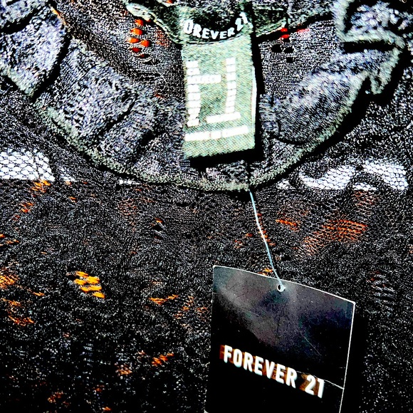 NWT Forever 21 black lace sheer long-sleeve blouse, with ruffled collar, size M - Picture 5 of 6